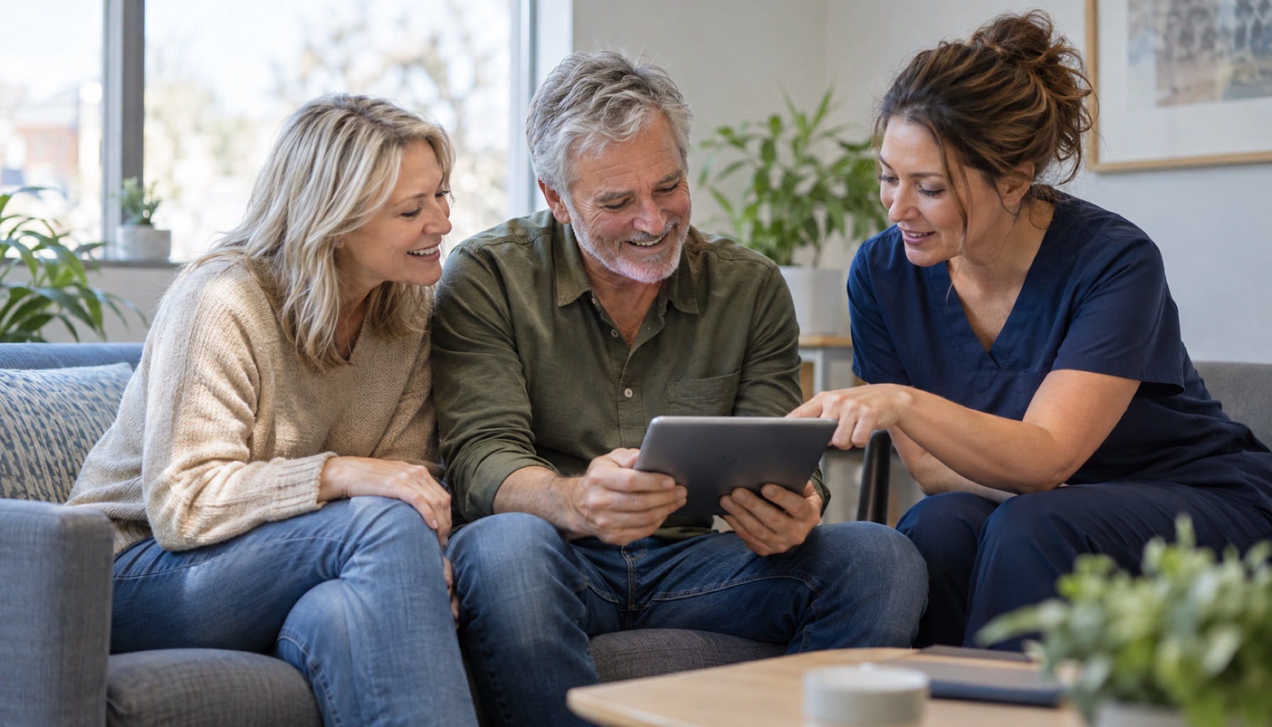 A couple reviews their Reveal Report with a member of the care team